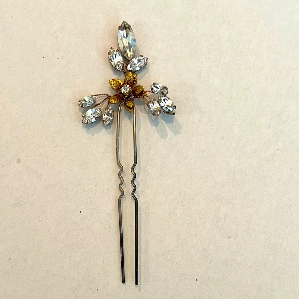 Elegant Crystal and Gold Tone Hair Pins